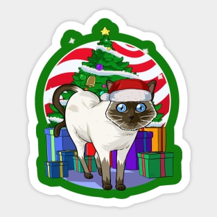 Siamese Cat Santa Christmas Gift Sticker